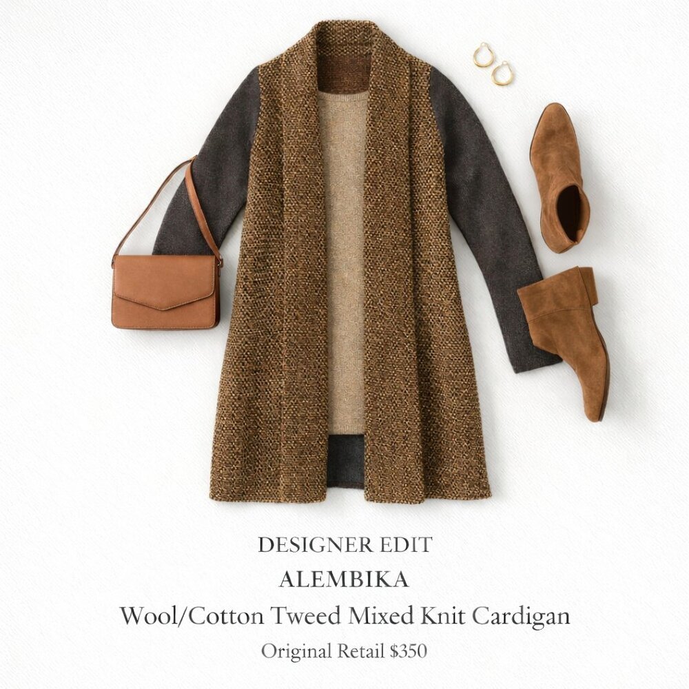Alembika Longline Wool Blend Knit Cape Cardigan Mocha Brown Size S